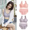 Frauen Sommer Eis Seide Gerippte Sport Unterwäsche Set Scalloped Lace Trim Draht Gepolsterter Bh Höschen Slip Fitness Dessous Bhs Sets9558808