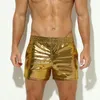 Men's Shorts Solid Color Men Stage Show Performances Faux Leather With Elastic Waist Breathable For Sports