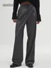 Wixra Women Casual Pants Pakiet Zipper High talia Striped Office Lady Stylowe luźne spodni 240228