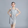 Stage Wear Silver Latin Dance Fringed Dress Summer ChaCha Rumba Competition Clothes Girls Samba Practice Tango Salsa Dancewear YS3473