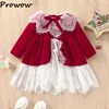 Girl Dresses Prowow 1-7Y Children Winter Red Velvet Dress Lace Patchwork Party Elegant For Christmas Costume