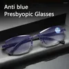 Sunglasses Men Women Rimless Reading Glasses Anti Blue Light Bifocal Far Near Magnification Eyewear Presbyopic 150 200