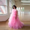 Abiti casual Puffy Pink Mesh Prom Piuttosto senza spalline con volant a strati Abito da festa formale da donna Lunghezza pavimento Abiti soffici in tulle