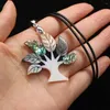 Naszyjniki wisiorek naturalny naszyjnik matki perłowej Abalone Tree of Life Charms skórzany łańcuch Choker żeńskie kobiety biżuteria