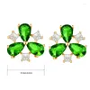 Pendientes de tuerca de tres pétalos para mujer y niña, trébol de circonia cúbica verde, flor triangular, joyería de Color Latón dorado, Aros Aretes Orecchini