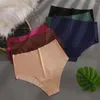 Kvinnors trosor sexig is silkes sömlösa kvinnliga underkläder med hög midja solid bikini trosor elasticitet underkläder för damer underbyxor