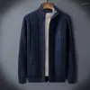 Pulls pour hommes Cachemire Cardigan Cardigan d'âge moyen Manteau de col montant Pure Couleur Automne et hiver Pull épais Hommes Veste W98