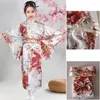 Ethnic Clothing Asian Children's Epiphyllum Kimono Printed Japanese Bathrobe Girl Temperament Bow Princess Skirt Performance Dress