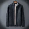 Pulls pour hommes Cachemire Cardigan Cardigan d'âge moyen Manteau de col montant Pure Couleur Automne et hiver Pull épais Hommes Veste W98