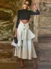 Рабочие платья Женские модные обмотки плиссированные кнопки наборы элегантных твердых с длинными рукавами укороченные вершины с 2 частями.
