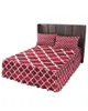 Falda de cama, cubrecamas elástico marroquí Vintage rojo geométrico con fundas de almohada, Funda de colchón, Sábana