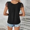 Kvinnors blusar kvinnor svarta spetsar toppknappar dekor t-shirt stilig v-hals toppar avslappnad sommar streetwear klädda kläder för trendiga