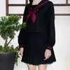 블랙 흰색 JK 유니폼 여름 슬리브 소매 일본 학교 유니폼 여자 세일러 세트 주름 치마 코스 의상 240226