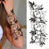 Tatuaggi 100 pezzi / lotto Fiore nero Rosa Impermeabile Tatuaggi temporanei Adesivo All'ingrosso Serpente Lettera Corpo Braccio Gamba Manica finta all'henné