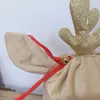 Décorations de Noël 10pcs / lot Top Vente 2024 Panier de velours de renne avec sac mignon en bois de cerf doré