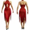 Stage Wear Women Birthday Perspective Dress Evening Party Halter Red Tassel Dresses Sexy Dacne Costumes Diamonds Club DJ