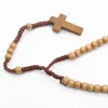Łańcuchy Naszyjnik Chrystus drewniany okrągły koralik 8 mm różaniec kobiety man rope sweter łańcuch mody mody akcesoria biżuterii