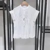 Women's Blouses 2024 Pink Or White Cotton Shirt Women Pleated Sleeveless O-neck Summer Loose Front Buttons Female Blouse