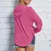 Damesblouses Elegante damesblouse Hoodie Trekkoord V-hals Capuchon Lange mouw T-shirt Losse tops