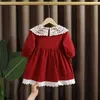 Spring Baby Girl Ubrania koronkowe sukienki z długim rękawem na małe dziecko Urodziny ubrania dla dzieci proste sukienki 240301