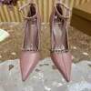 Work dress, thin heel sandals, women's suspender, high heels, 10cm double letter printed leather shoes, women's classic casual shoes 35-41