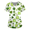 T-shirts pour femmes Femmes manches courtes col en V Tops de travail St. Patrick's Day Chemisier à quatre feuilles à la mode et minimaliste Top 2024 T-shirts