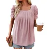 Kvinnors T-skjortor Spring and Summer T-shirt Fashion Loses Sexig Solid Color Square Neck Corth Sleeve Top Playeras de Mujeres