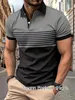 Summer Men Vintage Polo Shirt Striped Color Block Clothing Mane Casual Short Sleeve Tops Tees Fashion Zipper Lapel Camiseta 240228