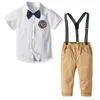 Clothing Sets Kids Baby Boy Gentleman Suits Formal Cotton Long Sleeved Bow Tie Shirt Trousers Suit Clothes Wedding Prty Set