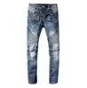 Новые мужские мото брюки в французском стиле 039s, промасленные синие узкие байкерские джинсы в рубчик, узкие эластичные брюки, размер 2942 10774178428