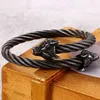 Punk Stainless Steel Matte Viking Wolf Dragon Charm Bangle Man Hip Hop Cable Wire Gold Animal Cuff Bracelet Men Jewelry 210713159p