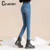 Women Classic Blue Thermal Jeans Lady Skinny Thicken Denim Pencil Pants Winter Snow Warm Plush Stretch Fleece Fur Trousers 240301