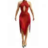 Stage Wear Women Birthday Perspective Dress Evening Party Halter Red Tassel Dresses Sexy Dacne Costumes Diamonds Club DJ