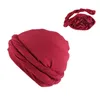 Berretti Cappelli stile musulmano Cappello turbante elastico Bouffant Tinta unita Lavorazione con fiore Copricapo unisex con laccetti Drop