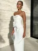 Casual Dresses 2024 Summer Women's White Sexy Strapless 3D Flower Decorative Bandage Long Dress Bodycon Celebrity Party Evening