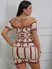 Work Dresses Sexy Geometric Print Two-piece Set Off Shoulder Short Sleeve Top High Waist Slim Skirt Outfits Women's Clothing