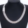 Luxe Hip Hop Sieraden 2 Rijen 15 Mm Vvs Moissanite Diamant 925 Sterling Zilveren Cubaanse Link Chain