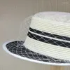 Baretten Luxe Designer Fascinator Zonnehoed Mesh Zomer Voor Vrouwen Elegante Dame Strohoed Platte Top Militaire Reizen