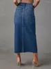 Röcke Frauen Denim Rock Mit Taschen Sommer Herbst Elegante Hohe Taille Schlitz Bleistift Lange Für Büro Dame Casual Täglichen Streetwear