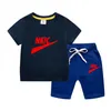 Baby boys and girls clothing fashion summer set Short sleeve brand print trend top shorts 2 casual children's clothing set