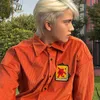 Herrvästar mamahasgun california street retro orange eld kido corduroy lös långärmad skjorta