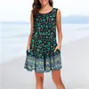 Casual Dresses 2024 Spring Summer Women's Clothing Fashion Printing Round Neck Bohemian Medium Dress