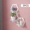 3pcs Hexagon Wall Shelf Punch Free Bedside Display Stand Flower Pot Holder Mounted Organizer TV Background Home Decor 240219