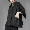 Y2K femmes en mousseline de soie chemise noire gothique mode Streetwear hauts amples foncé académique irrégulier décontracté trois quarts femme Blouse 240229