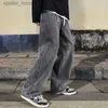 Mens Jeans 2023 Jeans pour hommes Version coréenne pantalon décontracté étudiant haute rue droite ample jambe large jean noir gris bleu Baggy jean L230921