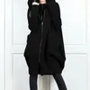 Bahar büyük boy kadın uzun ceket siyah kapşonlu cep kolları gevşek katlar kadın yaz modaya uygun zarif bayanlar kıyafetleri 240219