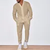 Tute da uomo Camicia da uomo Pantaloni Set 2 pezzi Con colletto alla coreana Scollo a V Cintura elastica Tasche lunghe monopetto per le donne