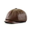 Britse Man Lederen Achthoekige Hoed Middelbare leeftijd en Ouderen Winter Outdoor Warm PU sboy Cap Heren Schilder Baret 240229