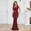 YIDINGZS Elegant One Shoulder Gold Sequin Dres Beading Long Dress Party Maxi 240228