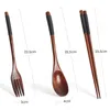 Dinnerware Sets Natural Wooden Durable And Smooth Tableware Spoon Chopsticks Fork Dinner Portable Grain Household Kitchen